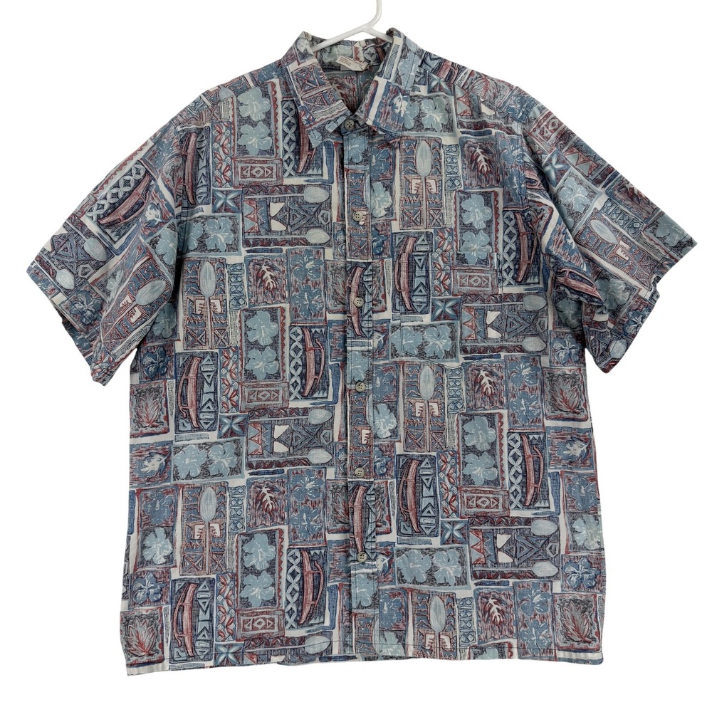 Vintage Go Barefoot Shirt Mens XL Blue Hawaiian Floral Short Sleeve‎ Aloha